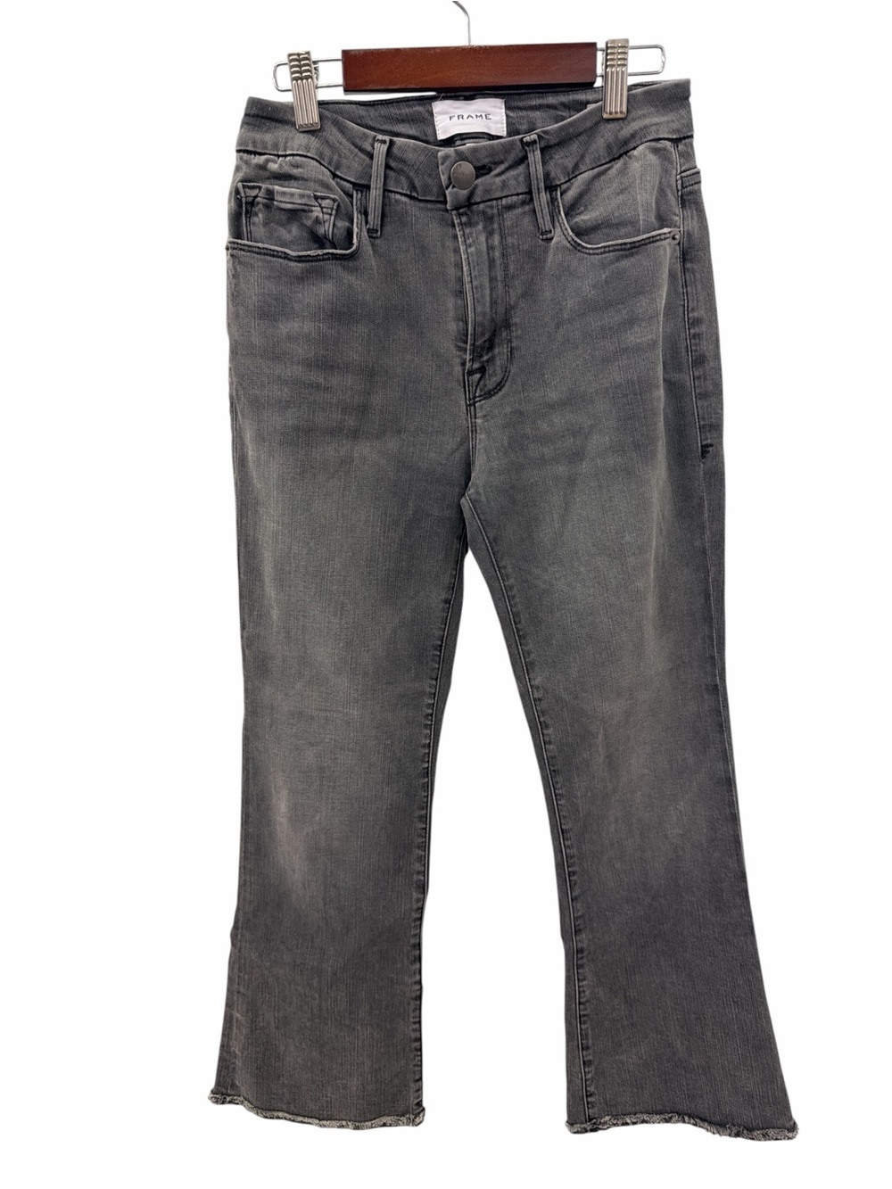 FRAME Le Crop Mini Bootcut Jeans 27 Gray Raw Hem Cropped Stretch Denim - Picture 2 of 7